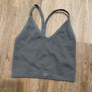 SET Active Gray Ribbed V-Neck Sports Bra